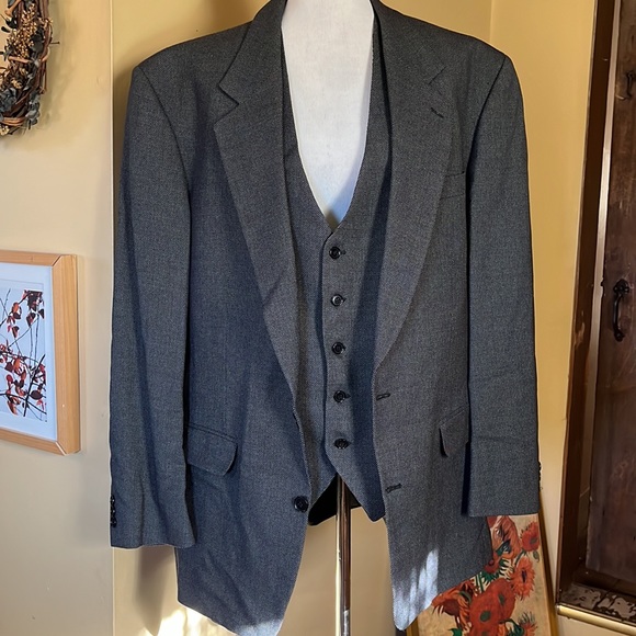 THOMAS CHURCHILL Size 46L Suit Blazer + Vest Gray 2-Button Virgin Wool Canada - Picture 3 of 16
